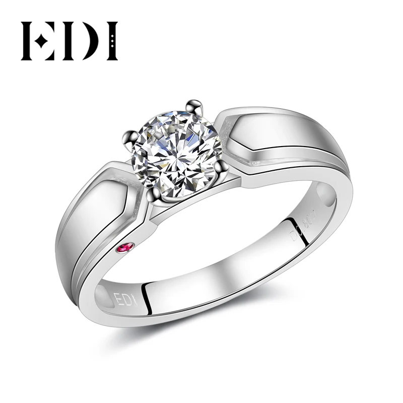 Эди Пасьянс 0.8ct круглое кольцо с алмазом Moissanite натуральный рубин 14 к 585 Белое