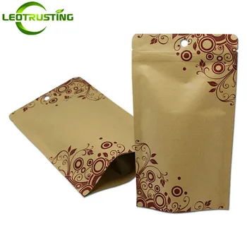 

50pcs Kraft Paper Printed Ziplock Bag Coffee Beans/Powder Nuts Sugar Storage Bag Snack Display Pouch Paper Gift Bag For Children
