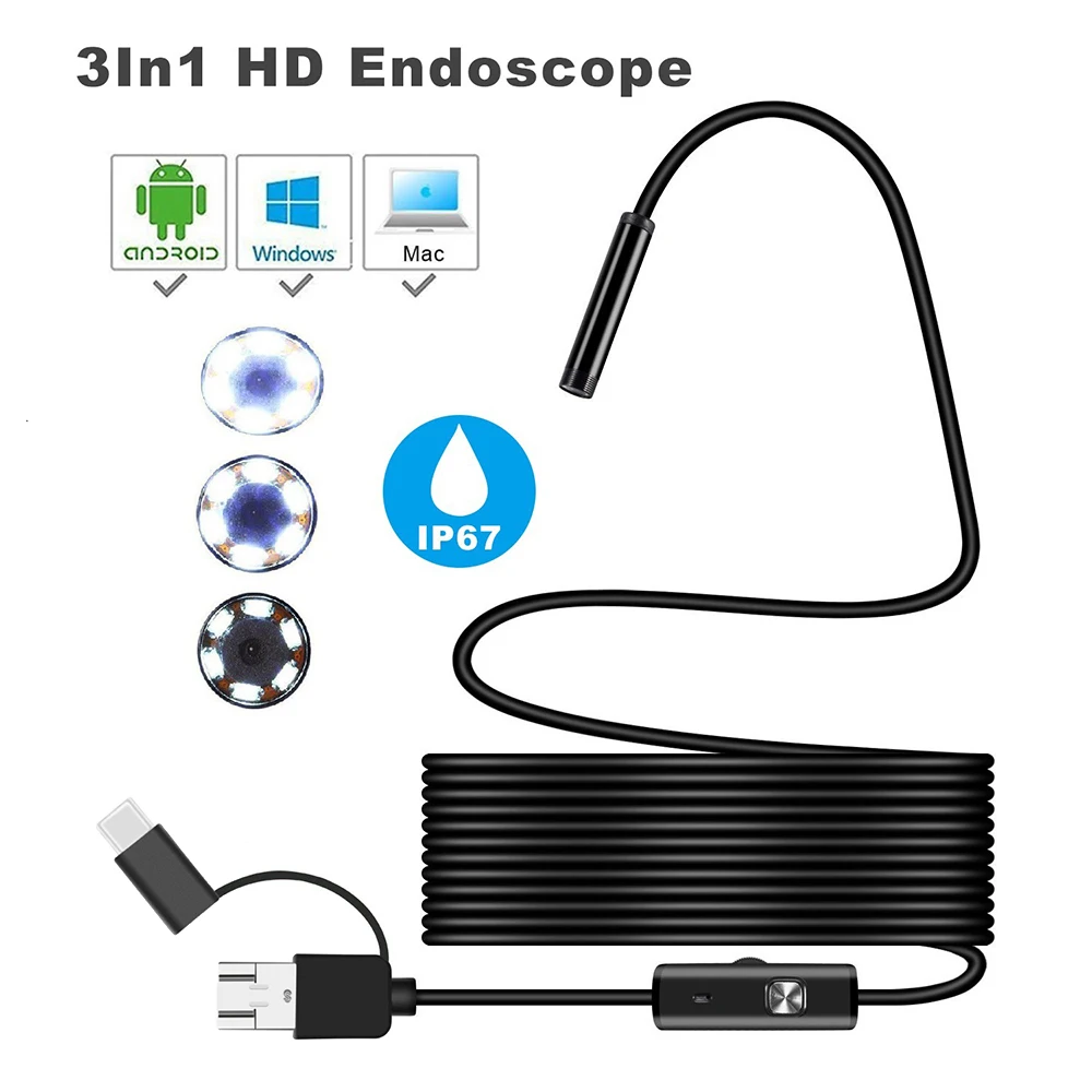 

ONE PICE Endoscope Camera 5.5MM 3 In 1 Micro USB Type-C Mini Cmera Waterproof 6 LED Borescope Inspection Camera For Android PC