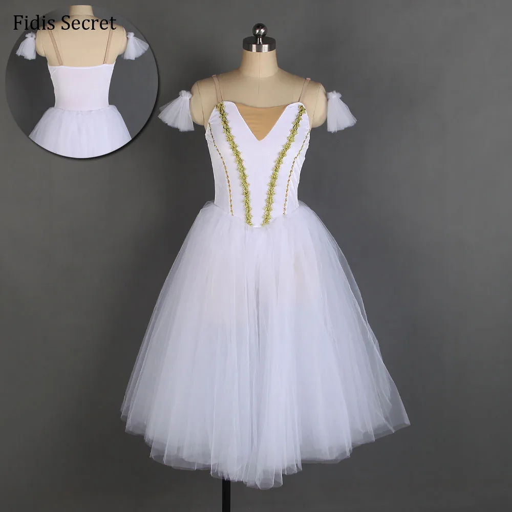 

White Camisole Long Romantic Tutu Skirt,Adult Ballerina Ballet Dance Competition Stage Costumes,Girls Party/Solo/Birthday Dress