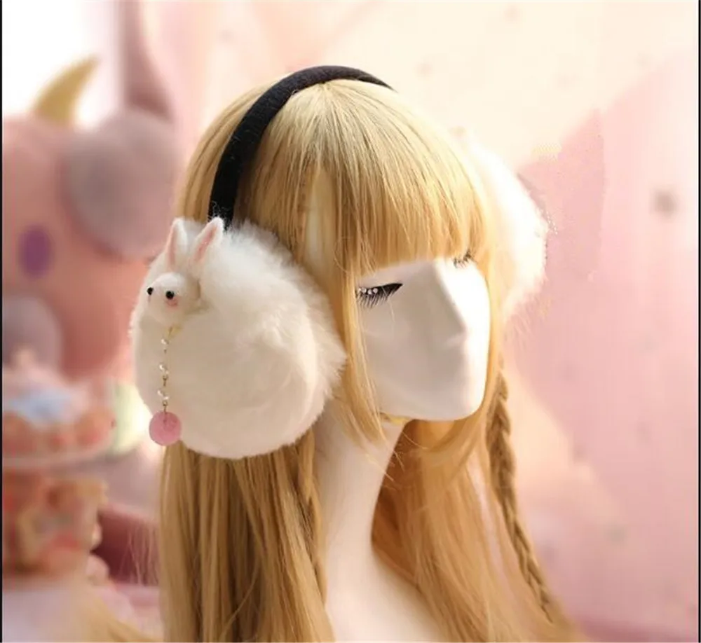 Winter Girl Cute White Warm Earmuffs Sweet Women's Lolita Warmer Muff