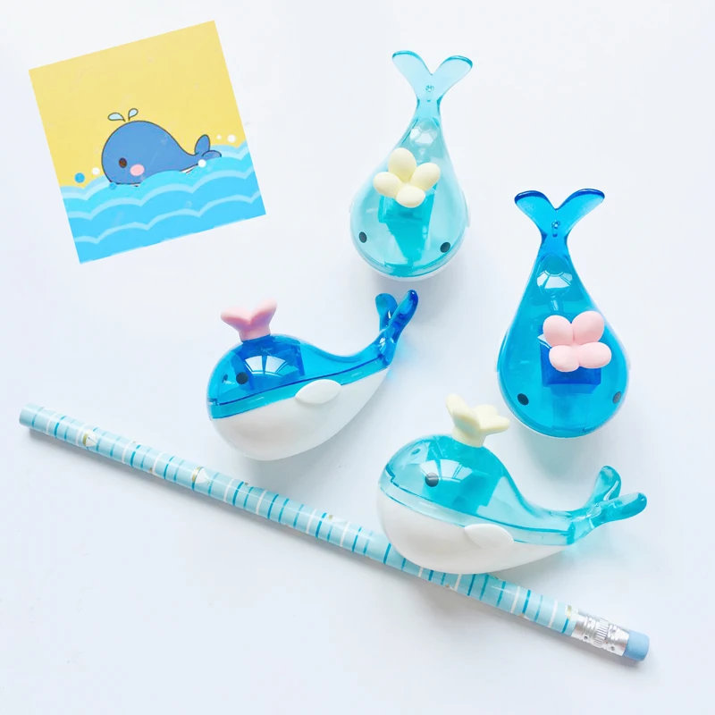 

1X Cute Blue Whale Pencil Sharpener With Eraser Student Stationery