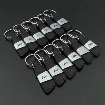 

High quality Leather Metal Car sign styling key ring Gift Sticker Accessories For Audi a3 a4 a5 a6 a7 q3 q5 q7 rs s3 s4 s5 s6