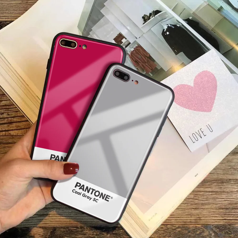 Чехол из закаленного стекла для iPhone 11 Pro 7 7Plus X 6S 6 Plus Pantone Phone Cover для iPhone XS MAX XR 8 pure color