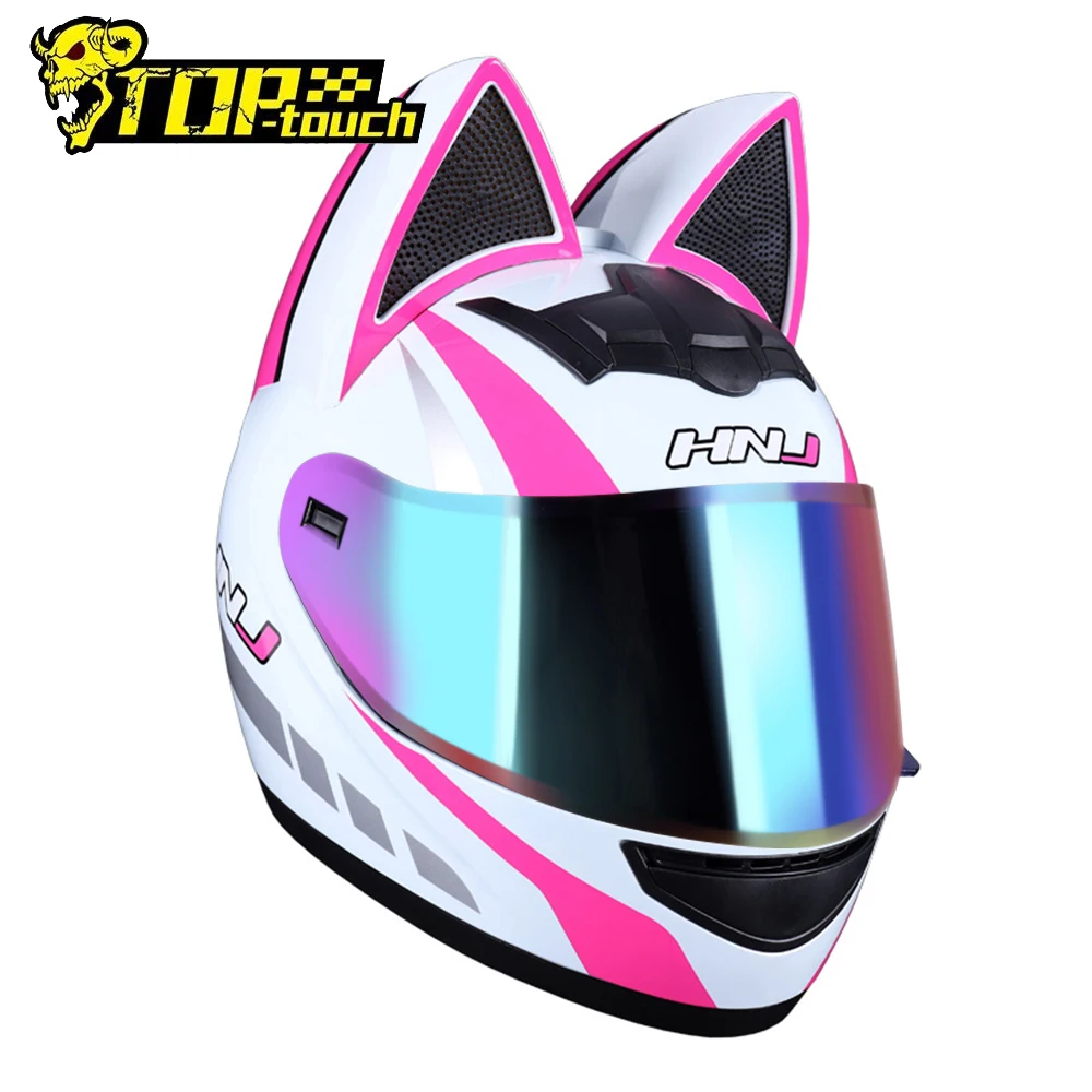 Casco de Moto de cara completa para mujer, protector de cabeza con orejas de gato, para Motocross - AliExpress Automóviles