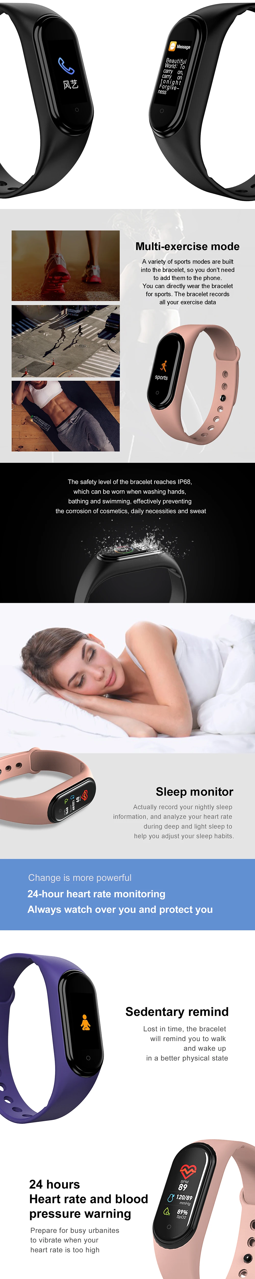 M4 Smartband фитнес трекер Smartwatch активности браслет Bluetooth водонепроницаемый монитор артериального давления для мужчин и женщин