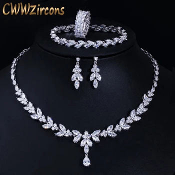 Brilliant Cubic Zircon Necklace Earrings Ring and Bracelet Set