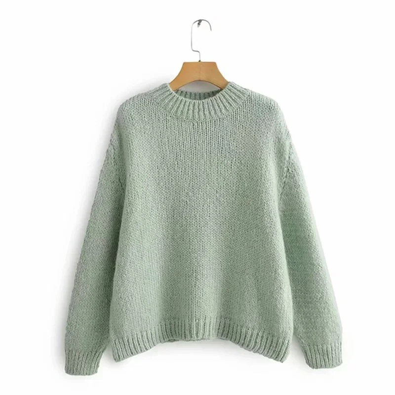 

Za Vintage Stylish women's sweater Oversized Basic women's Knitted Jacket O Neck Long Sleeve Loose female Pullovers Chic Tops