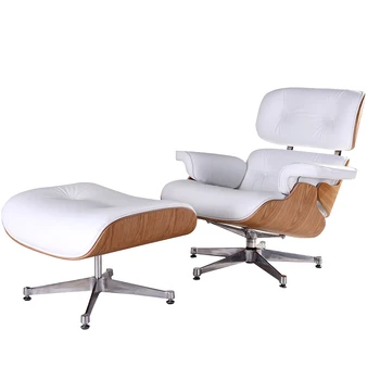 

Super Soft White Leather Ashwood Lounge Chair with Ottoman Comfortable Classic Living Room Hotel Sofa Swivel Armchair Furniture