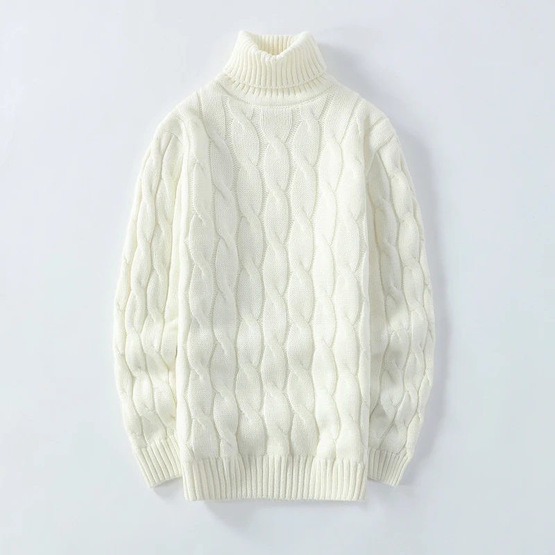 

New Winter Men's Solid Color Twist Turtleneck Sweater Male Slim Fit Knitted Thick Pullovers Sweaters Casual High Neck Tops