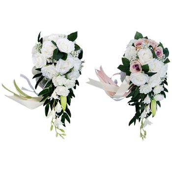 

Wedding Bride Bouquet Hand Tied Flower Decoration Holiday Party Supplies European Artificial Roses Wedding Flowers