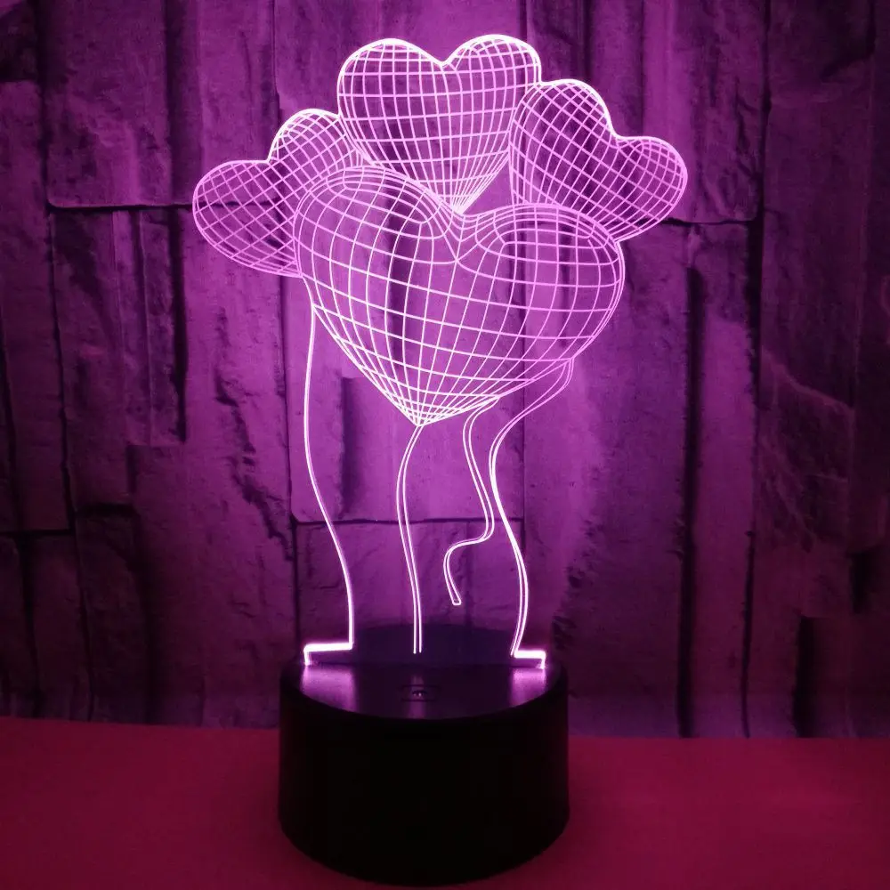 

Valentine's Day Gift Customization Four Heart 3D Lamp Colorful Touch Control Remote Control 3D Visual Lamp Manufacturers Direct