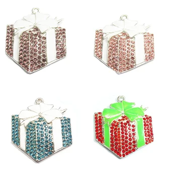 

( Choose Color First ) 40mm*35mm 10pcs/lot Present /Gift Box Rhinestone Pendants For Necklace