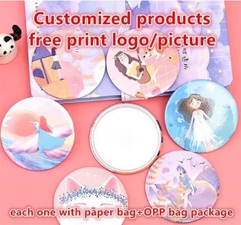 

50-100pcs Custom Product Free Print Logo Mirror Personality Fashion Portable Round Mirror Mini Makeup Mirror Gift Giveaway