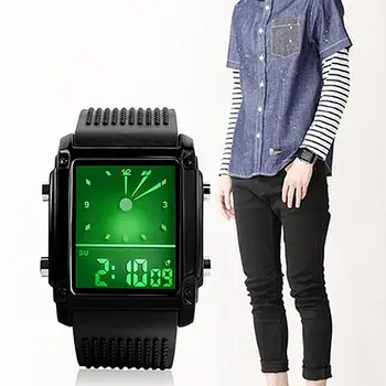 Reloj de pulsera Digital para hombre y mujer, reloj de pulsera Digital deportivo, de cuarzo, resistente al agua, con doble pantalla LCD, para regalo de Navidad