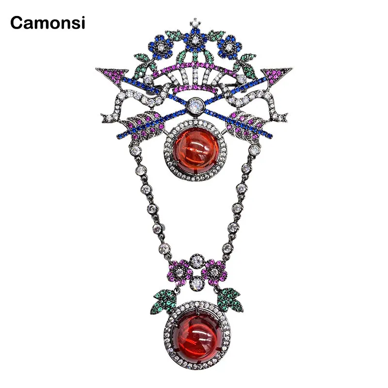 

New Luxury Brooches Gun Black Full Zircon Colorful Flower Plant Pendant Pins Party Suit Jewelry Vintage Badge Women Bijoux Gift