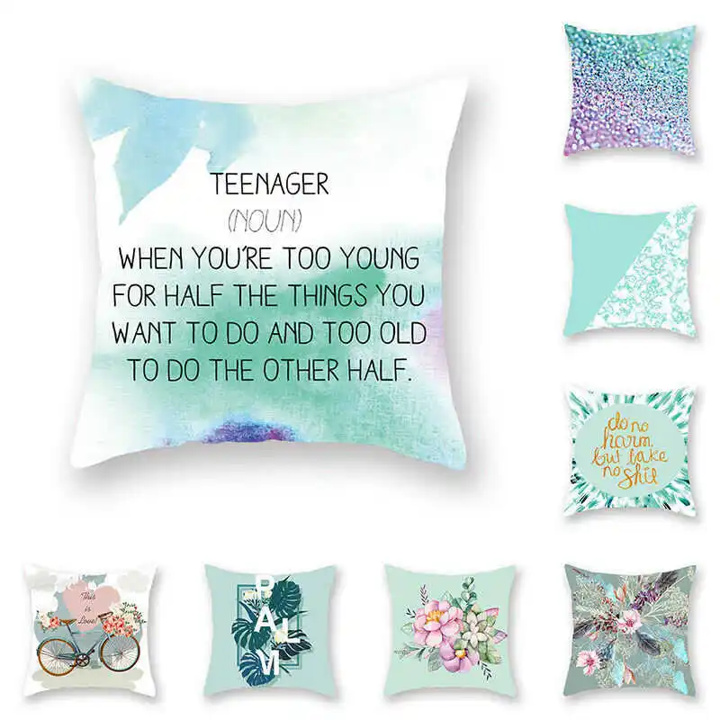 

Plant Gift Cover Cushion Sofa Custom Geometric Blue/Green Pillow Case Pattern