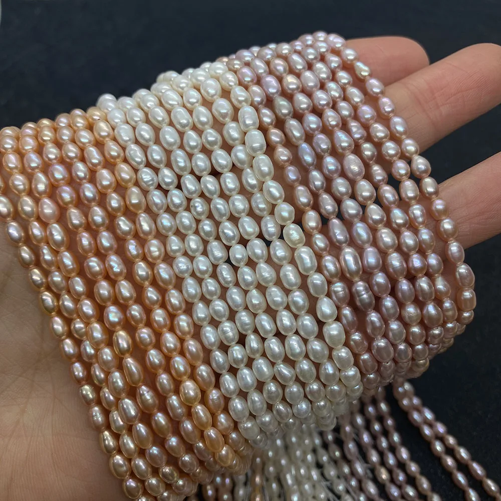 Natural Freshwater Pearl Three-color Rice Beads for Jewelry Making DIY Bracelet Necklace Jewelry Accessories Wholesale 3.8mm