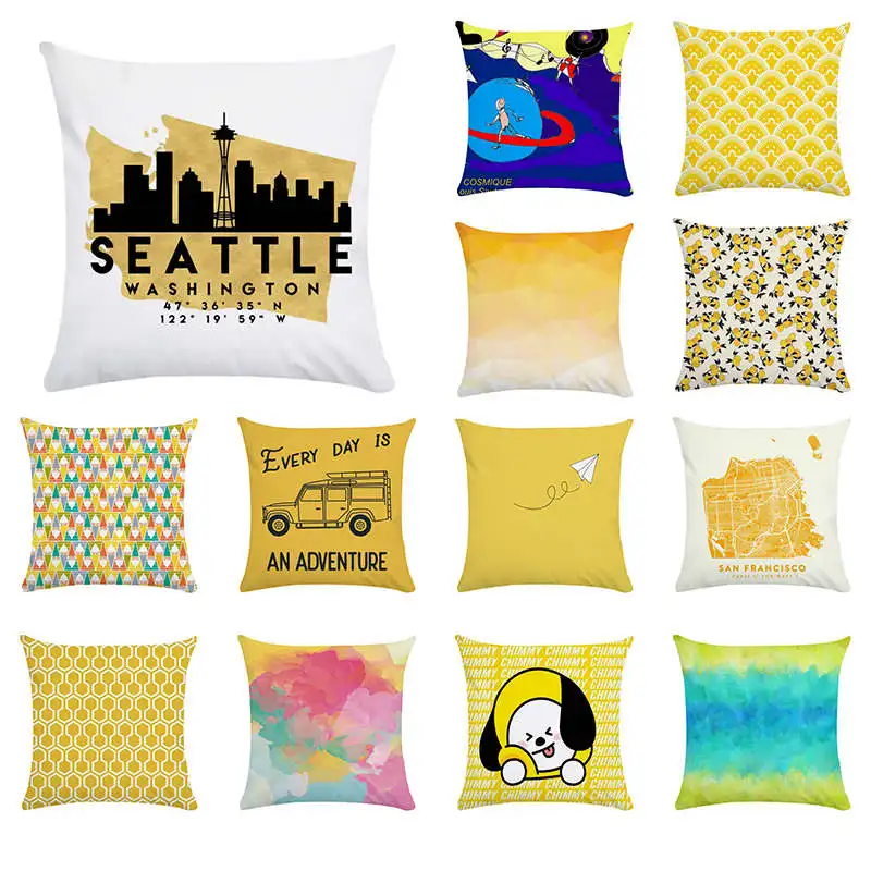 

2019New 45cm*45cm Multi-color Mustard polyester Pillow Case Yellow Geometric Fall Autumn Cushion Cover Decorative Hot