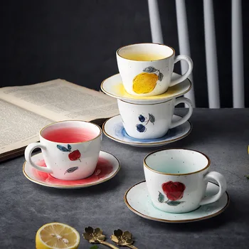 

Creative Retro Lemon Ceramic Coffee Cups and Saucers Set Japanese Cup Afternoon Cup