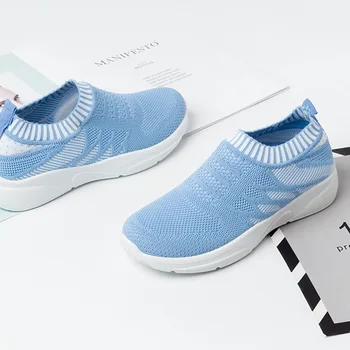 

2020 Ladies Vulcanized Plus Size Mesh Breathable Female Sport Flat Shoes Women's Solid Comfortable Footwear Woman Slip On Shoes