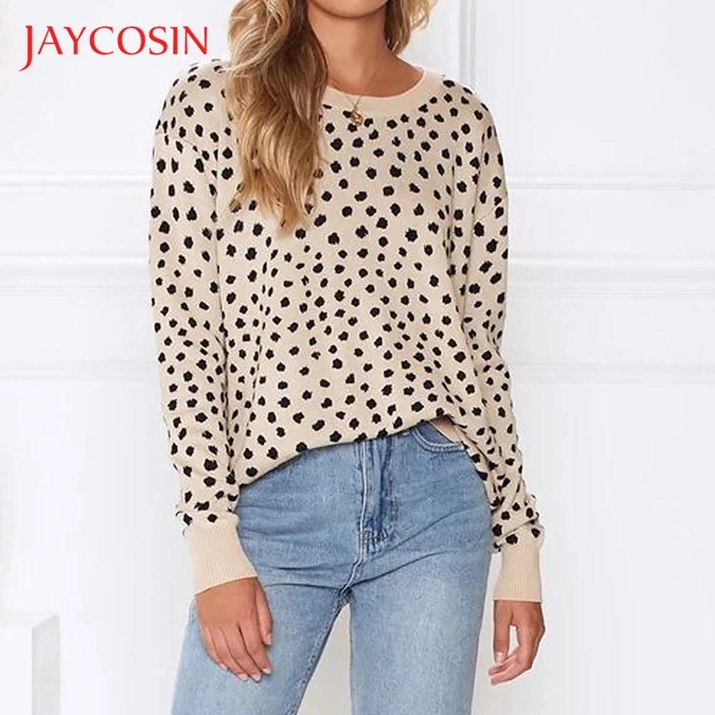 

JAYCOSIN Knitted sweater women Casual Pullover Leopard Print Long Sleeve Loose winter clothes women tops Jumper Pull Femme 85