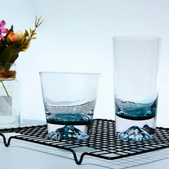 

Set of 2-290ml/360ml creative Mount Fuji home morning water glass transparent office juice lemon drinking glass cups GLA-79