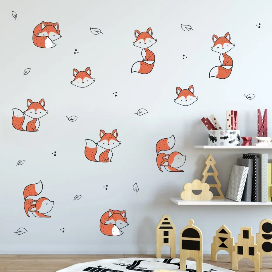 

Cute Fox Leaf Wall Sticker Removable Vinyl God Tribal Fox Jungle Animals DIY Decal For Kids Room Nursery Art Murals Wall Decor