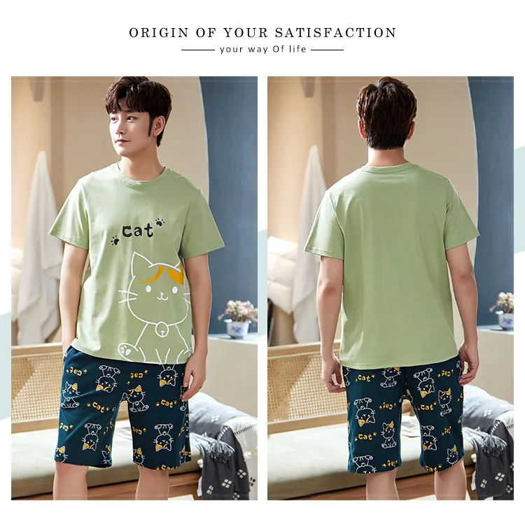 Summer Cotton Pajamas Sets Fashion Blue Short Sleeve Couple Sleepwear Leisure Plus Size Men's Homewear Korean Cute Women Pajamas ladies pyjamas sets