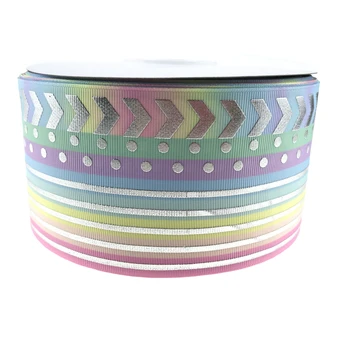 

75mm 3 inch Silver Foil Printed rainbow grosgrain ribbon for Gift Packaging DIY hair bow