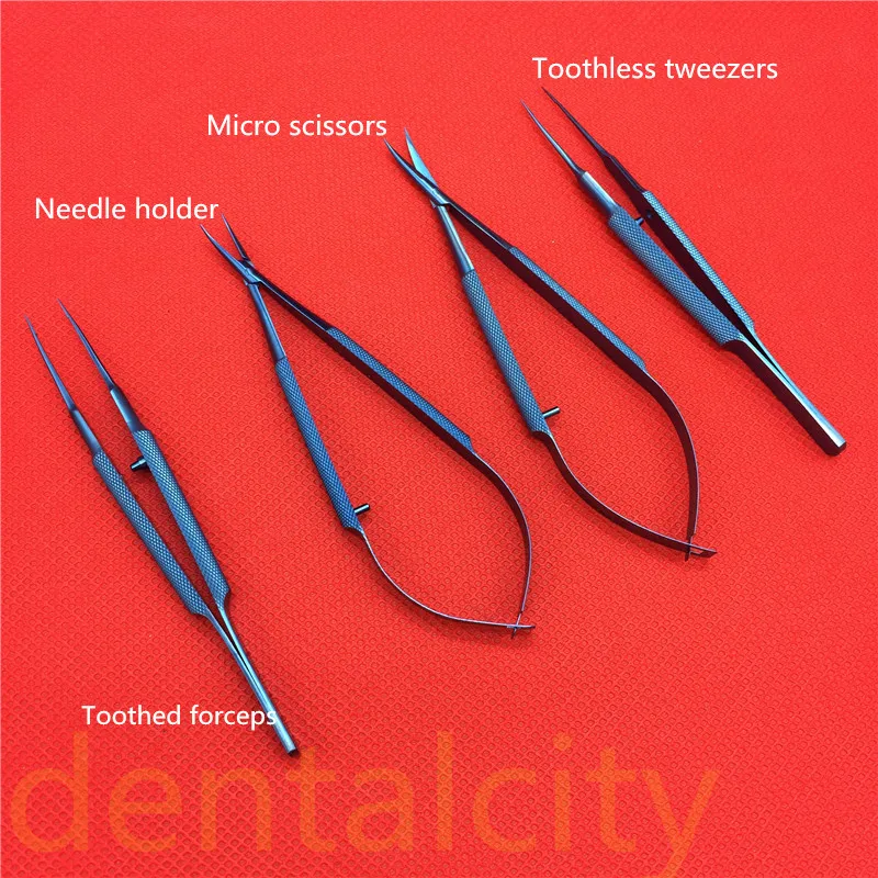 Titanium Tlloy Surgical Instruments Ophthalmic Microsurgical Dental Instruments Needle Holders + 11.5cm Scissors +Tweezers new double ended titanium scleral depressor surgical ophthalmic surgical instrument