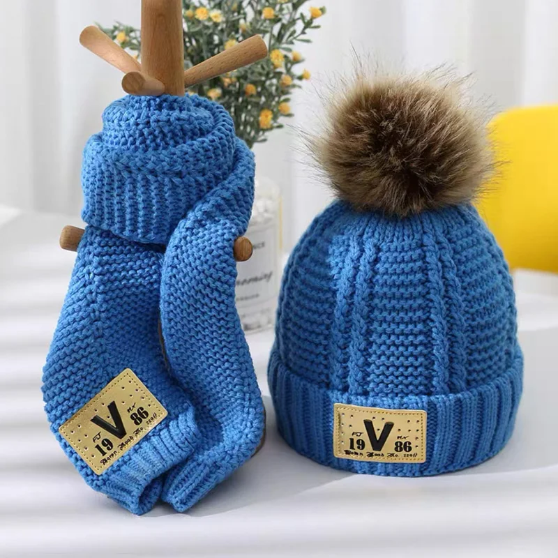 Wool Hat Kids Winter Hat Scarf Set Children's hat and scarf set combination boys and girls lovely thick style autumn winter warm knitting