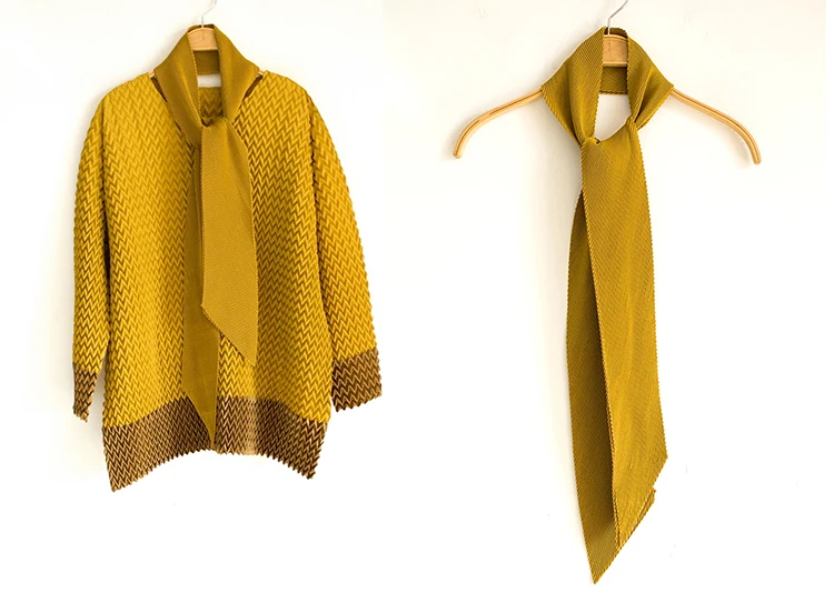 Miyake fold новая весенняя и осенняя Корейская версия свободная строчка рубашка Женский дизайн чувство ниши Большой размер с длинными рукавами футболка