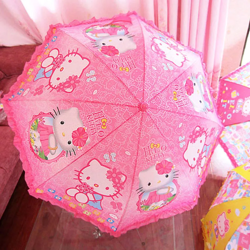 

Hello Kitty Cartoon Children Umbrella KT Cat Princess Students Umbrella Long Handle Parasol Baby Straight Handle Automatic
