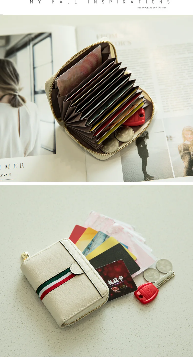 Кожаный кошелек с принтом Amoy, Женский кошелек в Корейском стиле, ультратонкий кошелек для карт, большой емкости, кошелек для кредиток