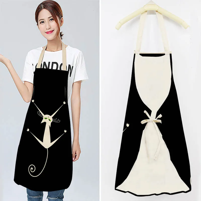 Men Women Kids Waterproof Waist Bib Sleeveless 68*49cm/49*40cm Cute Cartoon Cat Printed Home Cleaning Tools Cotton Linen Aprons