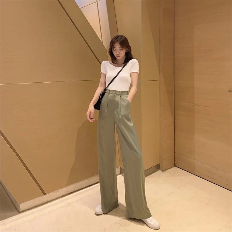 Women high waist wide leg trousers autumn new version ins thin straight pants casual pants
