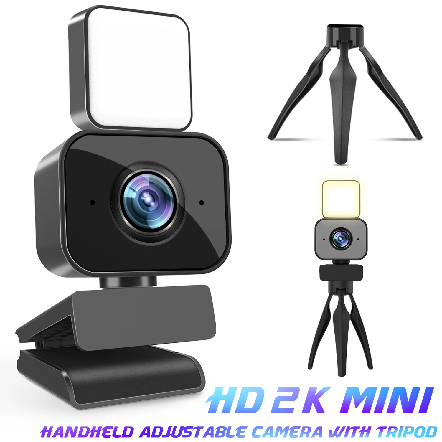 Webcam Full HD 2k Avec Micro et Lampe Intégré