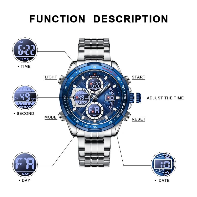 NAVIFORCE Luxury Brand Male Watches Fashion Quartz Chronograph Men's Watch Digital Sport Waterproof Wristwatch Relogio Masculino