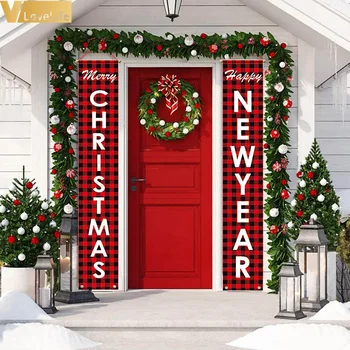

Christmas Banner Non-woven Fabrics New Year 2020 Christmas Decoration for Home buffalo plaid christmas Christmas Ornaments