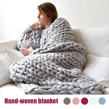 

Convenient Hand-Woven Throw Blanket Woollen Blanket Blankets and Throws Warm Sofa Blanket