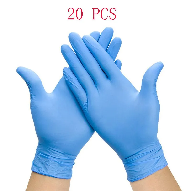 20pc Blue Disposable Latex Gloves Transparent Dbsm Household Long