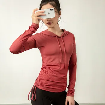 

Sports coat women's season slim fit elastic zipper outdoor running fitness Hooded Sweater breathable long sleeve top