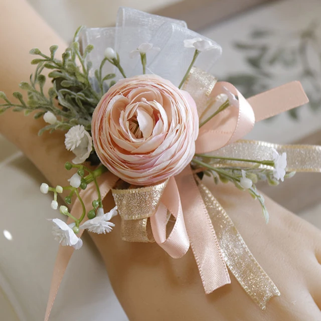 Silk Roses Wrist Corsage Bracelets Wedding Boutonnieres Bridesmaid Groom  White Blue Hand Flowers Marriage Prom Accessories - AliExpress