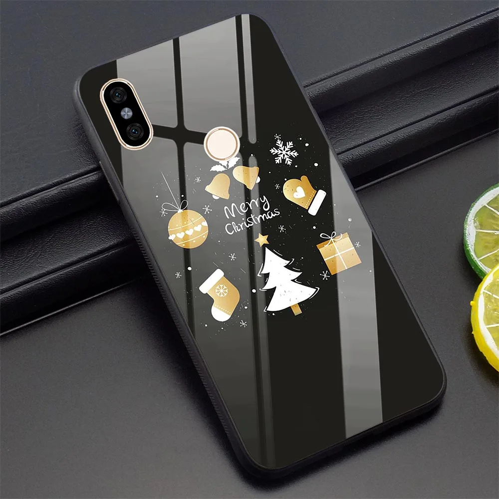 Новогодний чехол для телефона Xiao mi Pocophone F1 Note 5 6 7 Pro Red mi 4X 6A mi A1 A2 8 Lite 9 из закаленного стекла - Цвет: K3015609