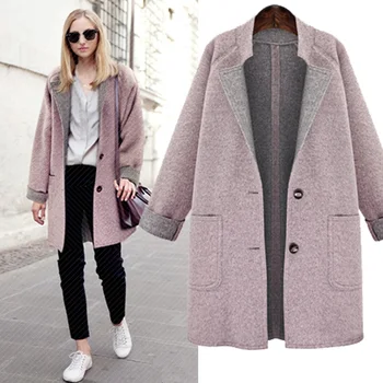 

Winter Faux Woolen Coat Women 2020 Autumn Winter Solid Color Fashion Plus size Wool Coat Loose Long Wool Jacket Outerwear 3XL4XL