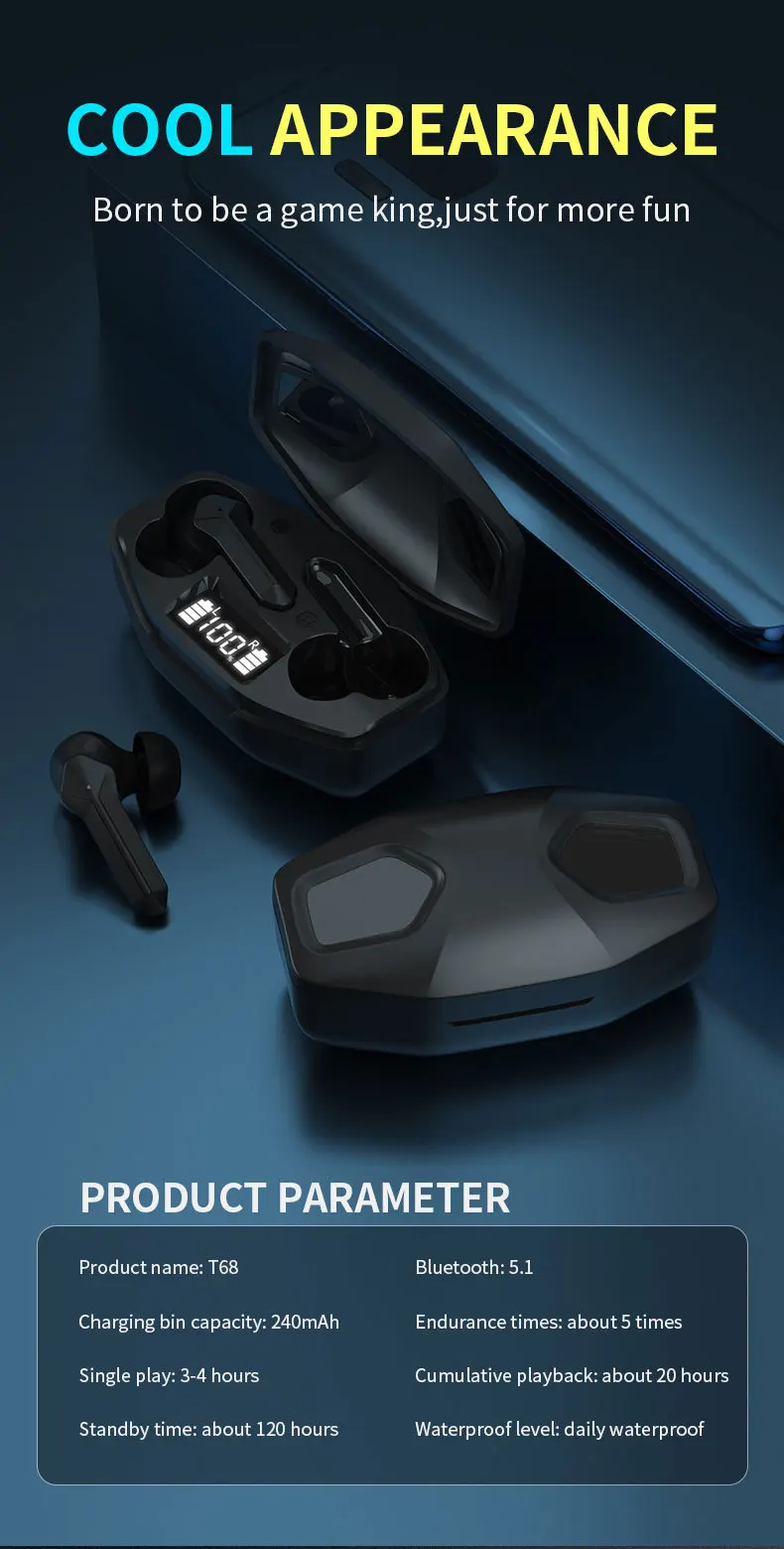 Fones de Ouvido sem Fio Fones com Cancelamento de Ruído Atraso à Prova Dired de China Bluetooth Jogo Verdadeiro Microfone Baixo Profundo Ddiágua Tws 8 Fones de ouvido