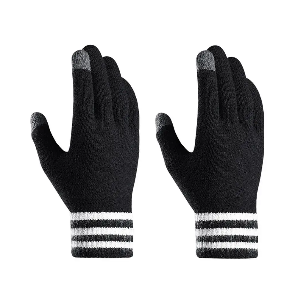 Вязаные шерстяные перчатки, перчатки для сенсорного экрана, мужские зимние утепленные флисовые перчатки для езды на велосипеде, теплые студенческие перчатки для влюбленных
