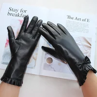 New Leather Gloves Women's Thin Section Winter Velvet Lining Thickened Warmth Outdoor Motorcycle Riding Black Fashion Gloves