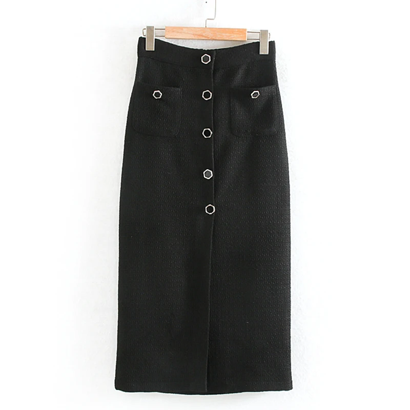 ZOEPO текстурная юбка с карманами, женская модная тонкая однобортная юбка, женские элегантные прямые юбки до середины икры, женские юбки для девушек JAE - Цвет: XNSK2847